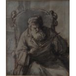 Frederick von Amerling - Study of an old man seated reading, ink and wash,