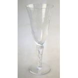 A glass champagne flute, etched with the badge of the Coastal Forces Association,