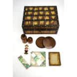 A porcupine-quill box, to/w a mother-of-pearl and abalone visiting-card case,