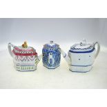 Three Staffordshire teapots and covers,