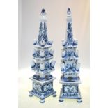 A pair of Delft-style blue and white tulip vases;