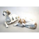 Two Royal Copenhagen dogs - Pointer (head down), no. 1634 and Pointer (head up), no.