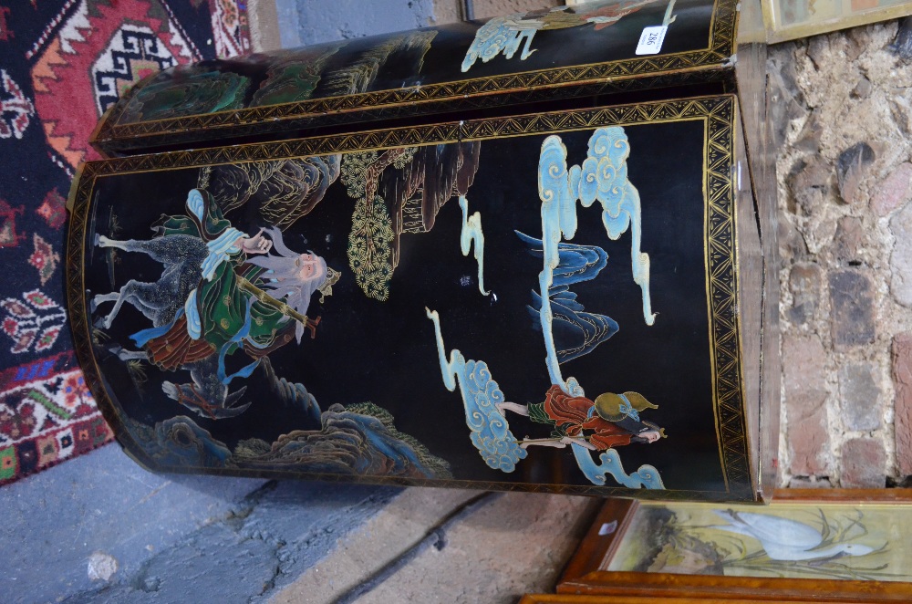 A Chinese black lacquer ground hinged circular cabinet, - Image 3 of 3