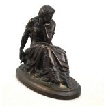 A brown-patinated bronze, 'Muse with Lyre' - seated classical female figure, 18 x 20 cm,