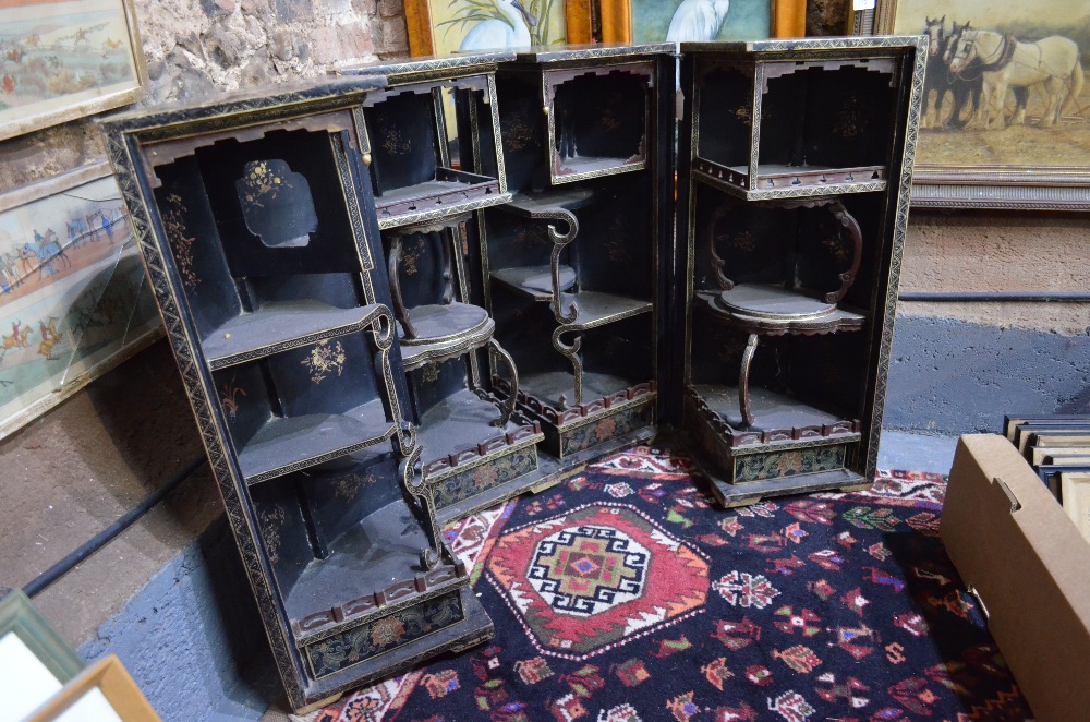 A Chinese black lacquer ground hinged circular cabinet, - Image 2 of 3