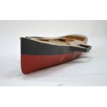 A vintage wooden pond-model hull of a Victorian paddle-steamer,