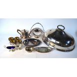 A large electroplated meat dome with cast loop handle,