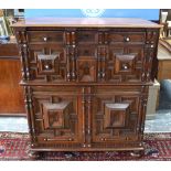 A 17th century and later Dutch oak and fruitwood chest in two parts,
