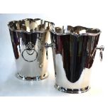 A pair of electroplated ice-buckets of tapering form, with ring handles,