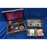 Two jewel boxes containing vintage jewellery including Victorian white paste star and crescent hair