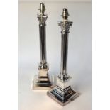 A pair of electroplated classical column table lamp bases,