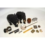 A mixed selection of collectables, including 9ct ribbon brooch, two other brooches, silver penknife,