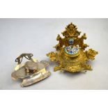 An ornate Continental cast brass and floral enamel inkstand to/w a German Art Nouveau style ep