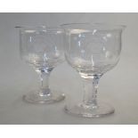 A pair of cut glass commemorative goblets engraved 'Waterloo',