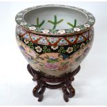 A polychrome enamel fish bowl or jardiniere, 37cm diameter,