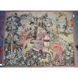 An old printed Brussels style hanging panel depicting a hunting scene,