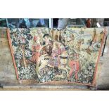 A Brussels style woven tapestry panel depicting a regal hunting scene,