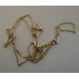 An antique yellow gold fancy linked guard chain fitted with swivel, approx 148 cm long,