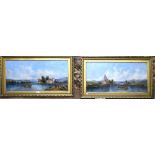 A S Moore? - A pair of lake views, oil on canvas, signed,