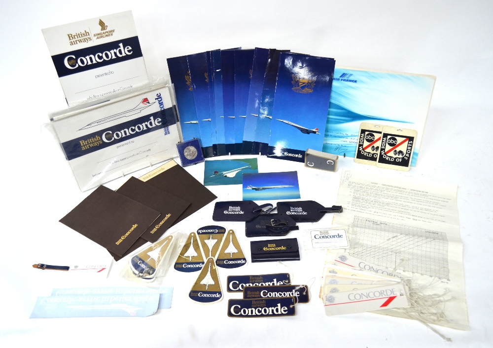 An interesting selection of British Airway Concorde memorabilia including luggage labels,