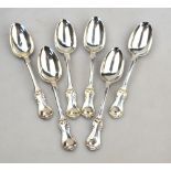 A heavy quality set of six silver spoons of 'modified fiddle' design, John Whiting, London 1843,