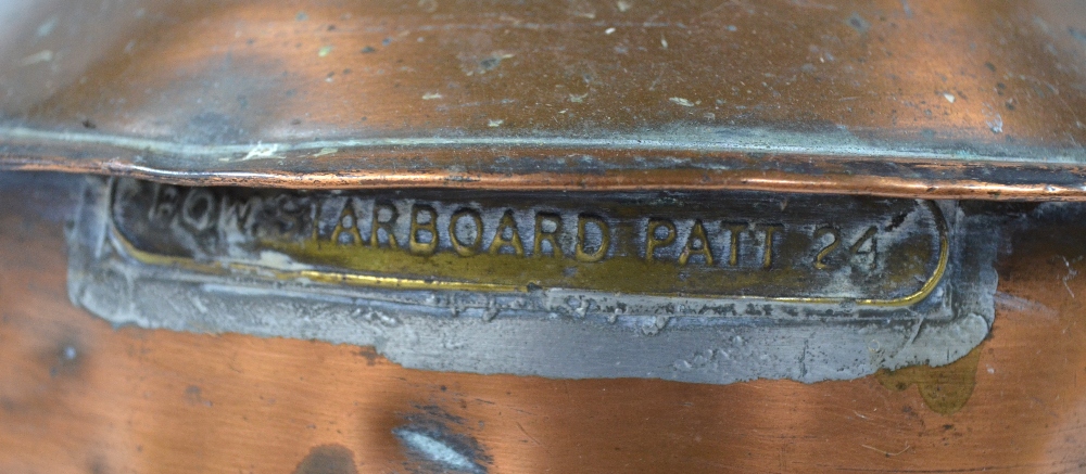 A copper marine quadrant lamp, 'Bow Starboard Patt 24', with original spirit lamp, - Image 4 of 7