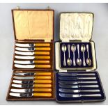 A cased set of six bead-edge teaspoons, Birmingham 1919,