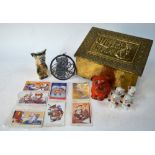 A collection of 'Bonzo the Dog' (George Studdy) 'merchandise' inc brass slippers box, 13 postcards,