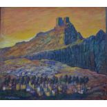 Erik W Gleave - A castle sunset landscape, oil on board, signed lower left and dated '62,