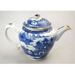 A Chinese blue and white Export teapot with domed cover and knop finial,