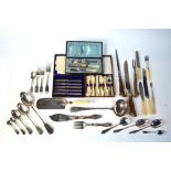 A quantity of electroplated fiddle pattern flatware and other flatware and cutlery (box)