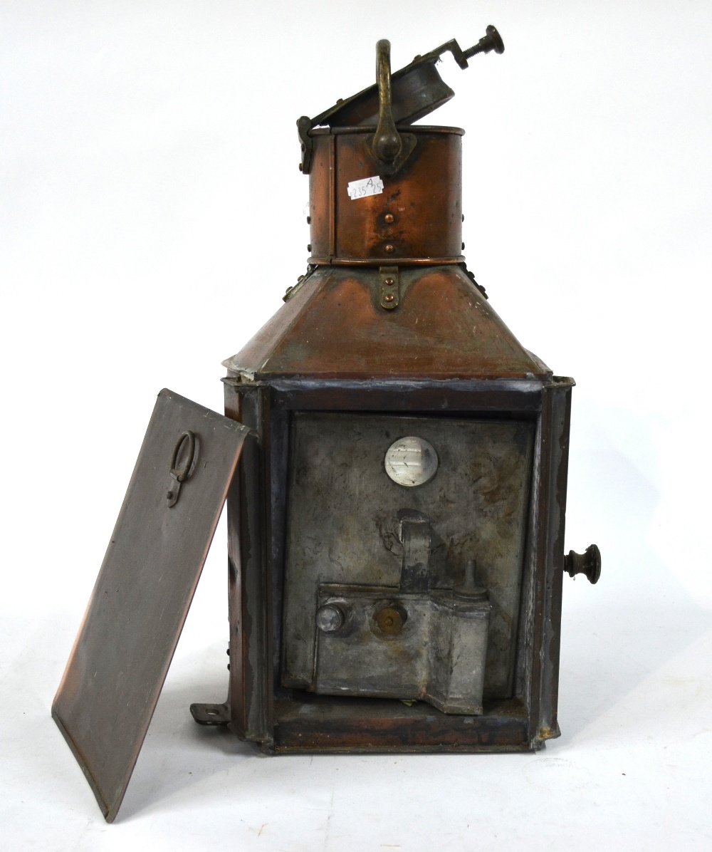 A copper marine quadrant lamp, 'Bow Starboard Patt 24', with original spirit lamp, - Image 6 of 7