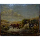 Follower of Thomas Sidney Cooper (1803-1902) - Cattle watering in a landscape,