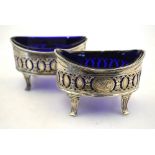 Hester Bateman: a pair of silver navette open salts with pierced sides,