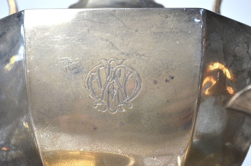 A Continental electroplated stemmed rose-bowl, to/w a pair of pewter candlesticks, - Image 5 of 5