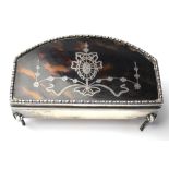 A silver ring-box with tortoiseshell pique-work top, on cabriole supports, Levi & Salaman,