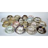 A collection of eighteen 19th century teacups and saucers including: G.F.