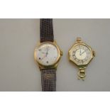 A lady's 18k Omega wristwatch with silvered dial on leather strap,