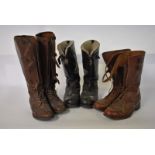 Five pairs of vintage leather gentleman's boots (one pair fur lined),