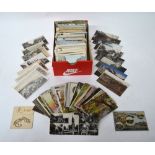 A quantity of Edwardian and later postcards, miniature watercolours and drawings etc.