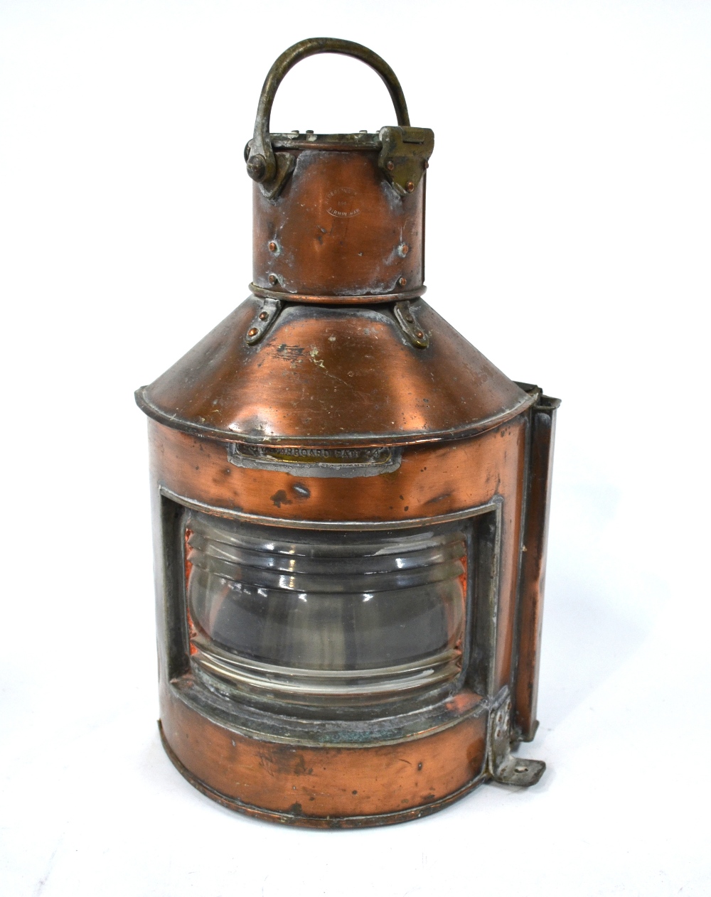 A copper marine quadrant lamp, 'Bow Starboard Patt 24', with original spirit lamp, - Image 3 of 7