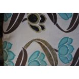 Two pairs of contemporary lined and inter-lined curtains in trailing flowering lotus design,
