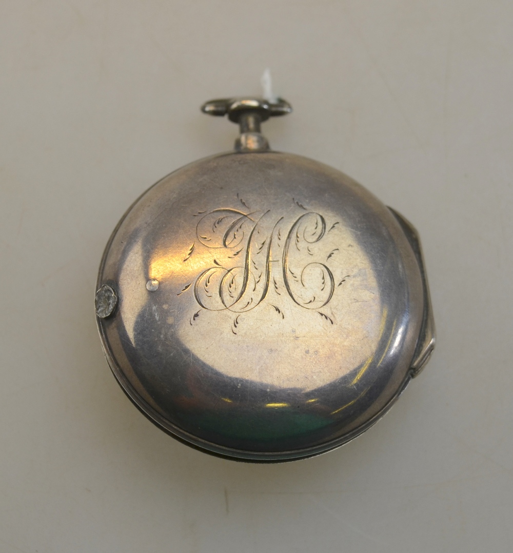 A George III silver pair-case pocket watch with verge and fusee movement by Jonathan Collington, - Image 2 of 3