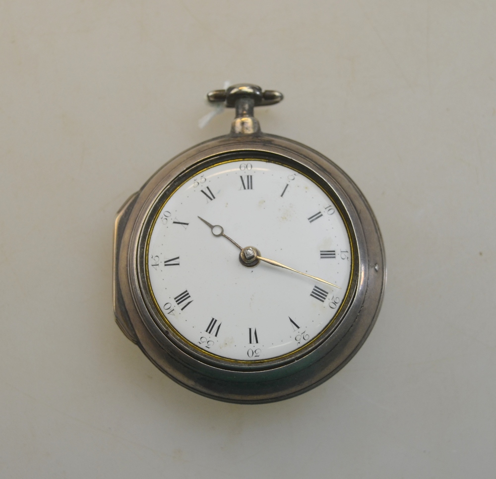 A George III silver pair-case pocket watch with verge and fusee movement by Jonathan Collington,