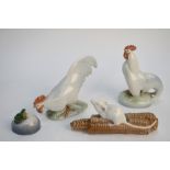 Four Royal Copenhagen models - Cock head down, 1127; Cock head up, 1126; Mouse on a corn of cob,