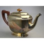 A heavy quality silver teapot of elongated octagonal form, William Suckling Ltd., 17.