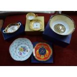 Boxed commemorative wares comprising: a Royal Worcester bowl commemorating 250th anniversary of