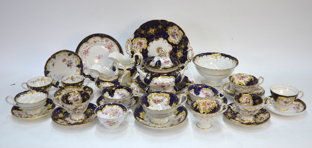 A collection of Ridgway teawares, 1840-1850, mazarine blue and yellow ground,