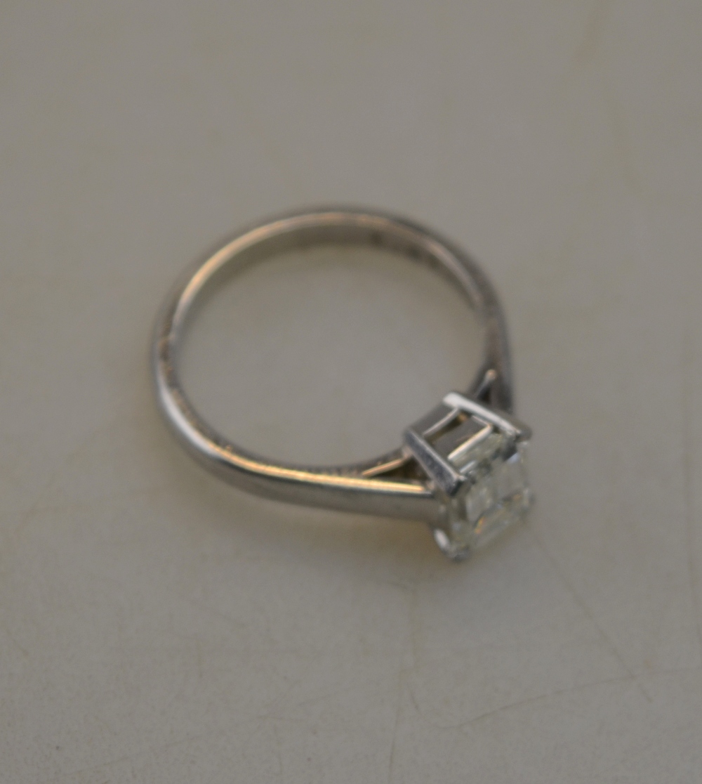 A single stone emerald cut diamond ring in 950 platinum four claw setting c/w GIA certificate - Image 3 of 5