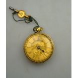 An early Victorian 18ct gold open-faced pocket watch with lever movement no 13415, gilt dial,